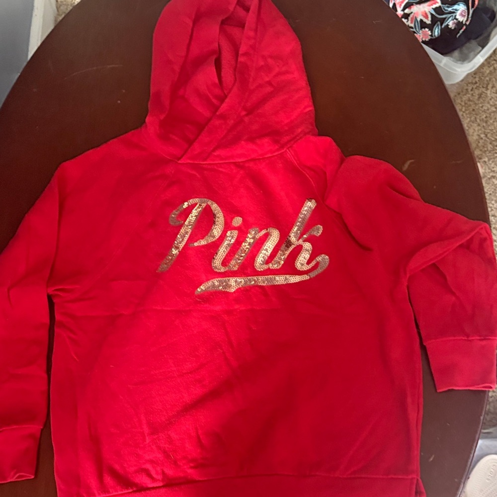 PINK Victoria's Secret Red Hoodie with Gold Logo